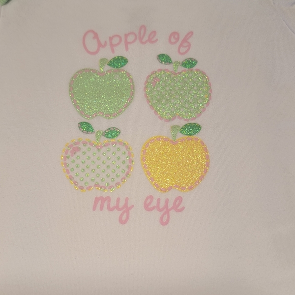 BABYWORKS 🍏 Sweet 2pc Green Yellow White "APPLE OF MY EYE" Ruffled Outfit 0-3M - Picture 8 of 16